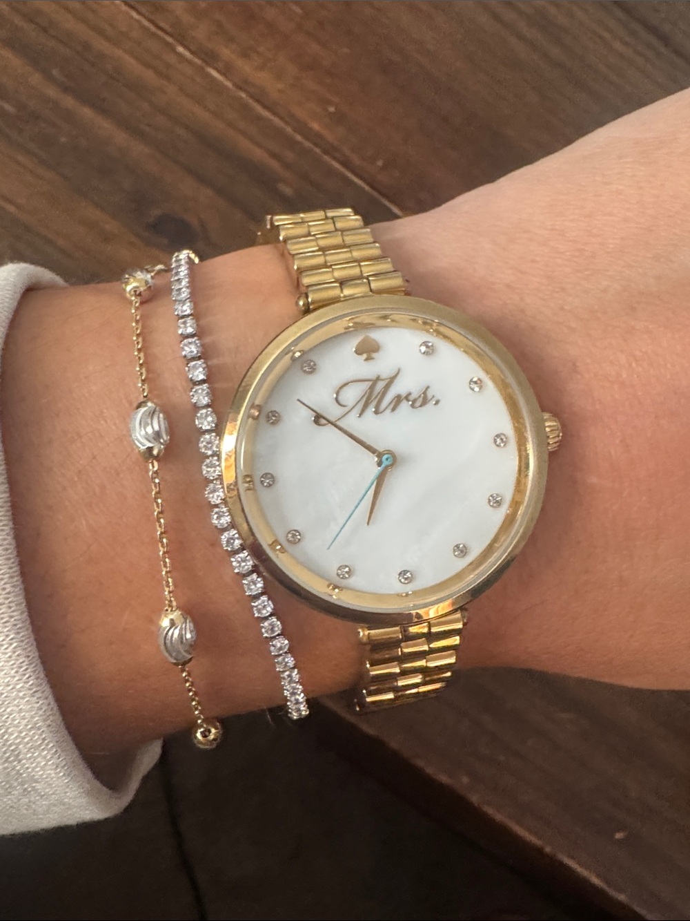 kate spade Gold Mrs. Script Bracelet Watch with White Dial